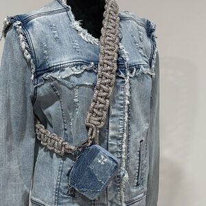 KARA Denim Patchwork Crystal Cobra Bike Wallet.